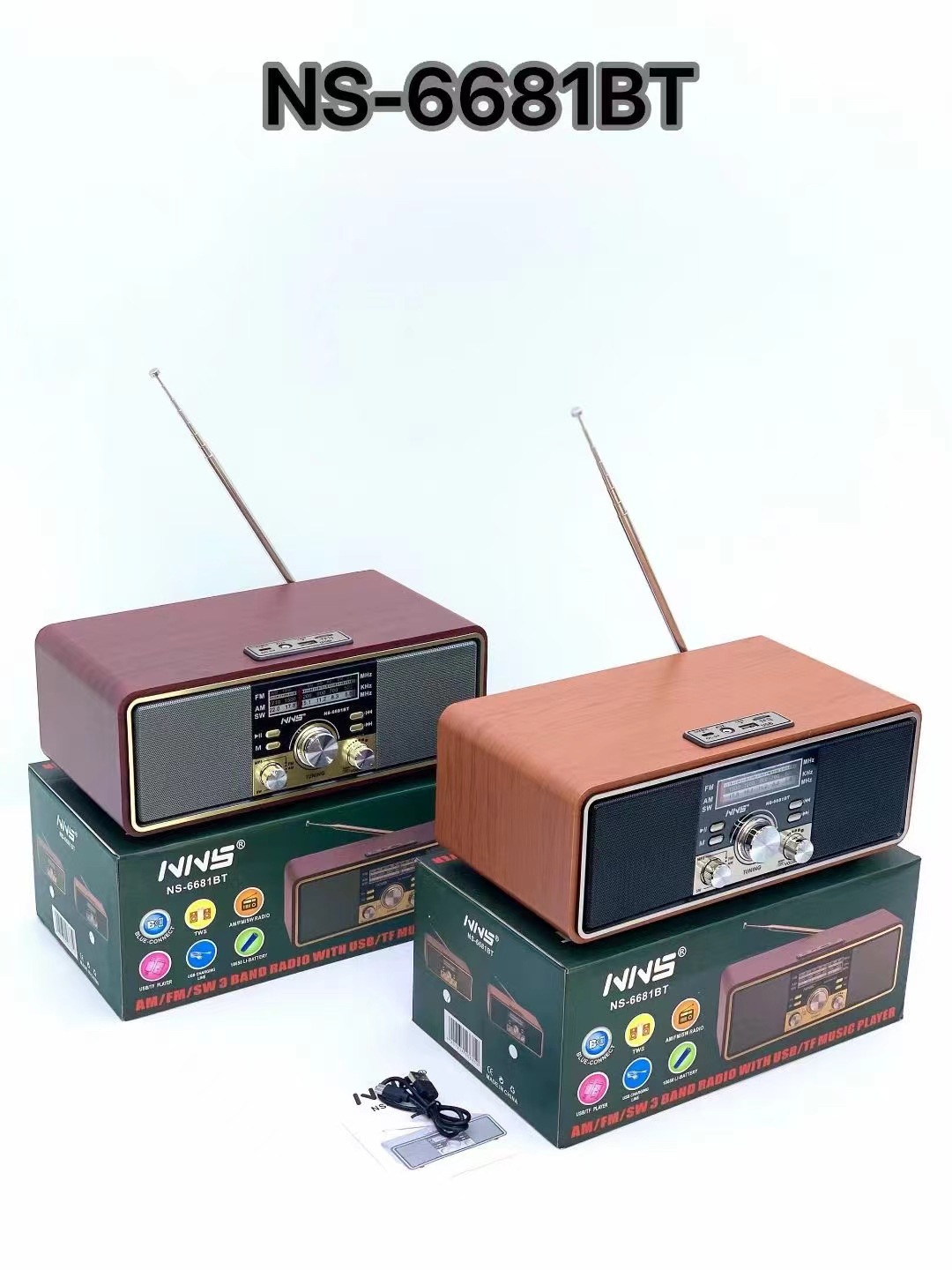 New product NS-6681 wooden Bluetooth speaker home dual speaker card radio heavy bass audio