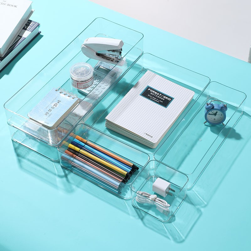 Extra large 40cm long transparent box, narrow and long rectangular storage box, 15cm wide, leak-proof for drawer organization