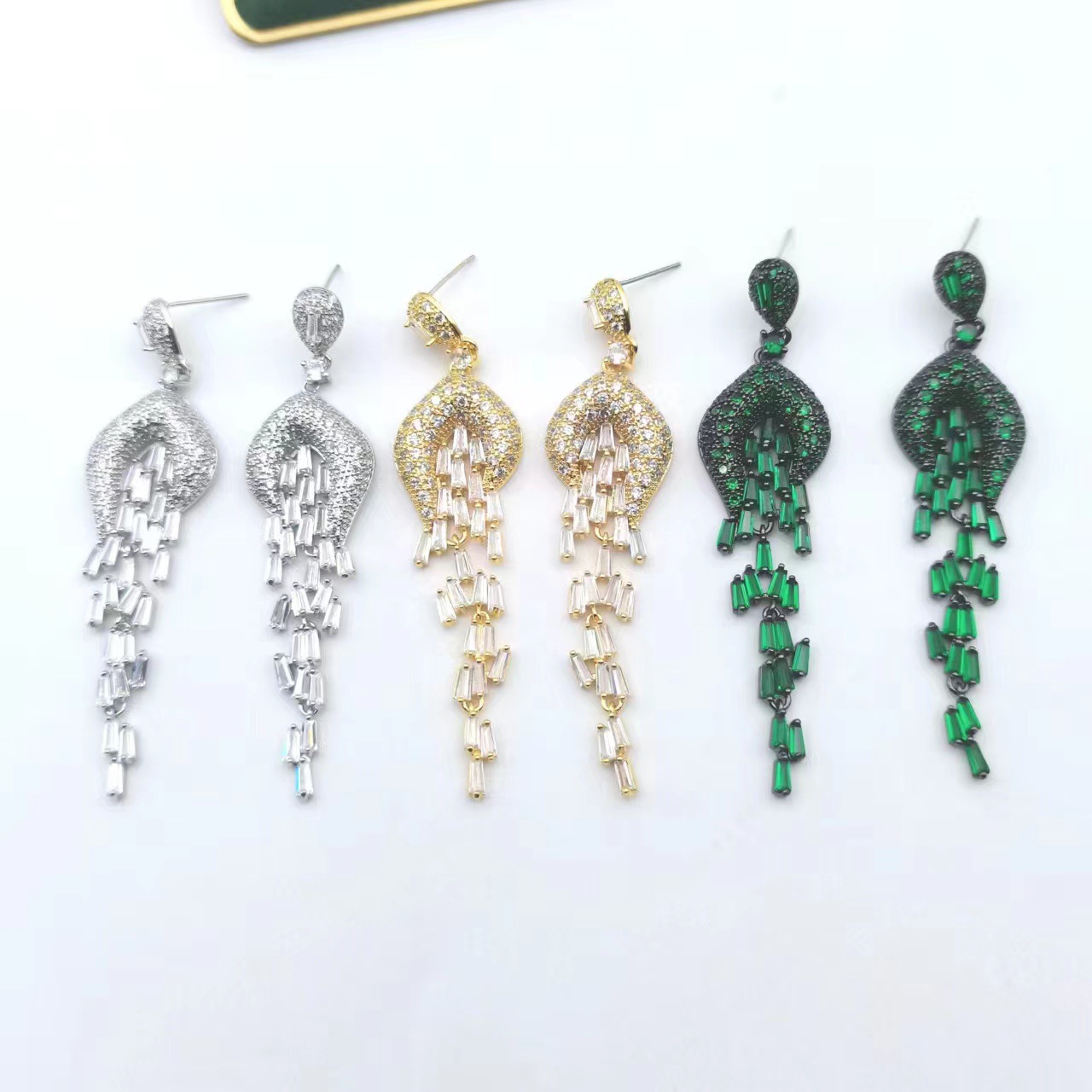 New zircon earrings S925 silver needle long tassel ear jewelry