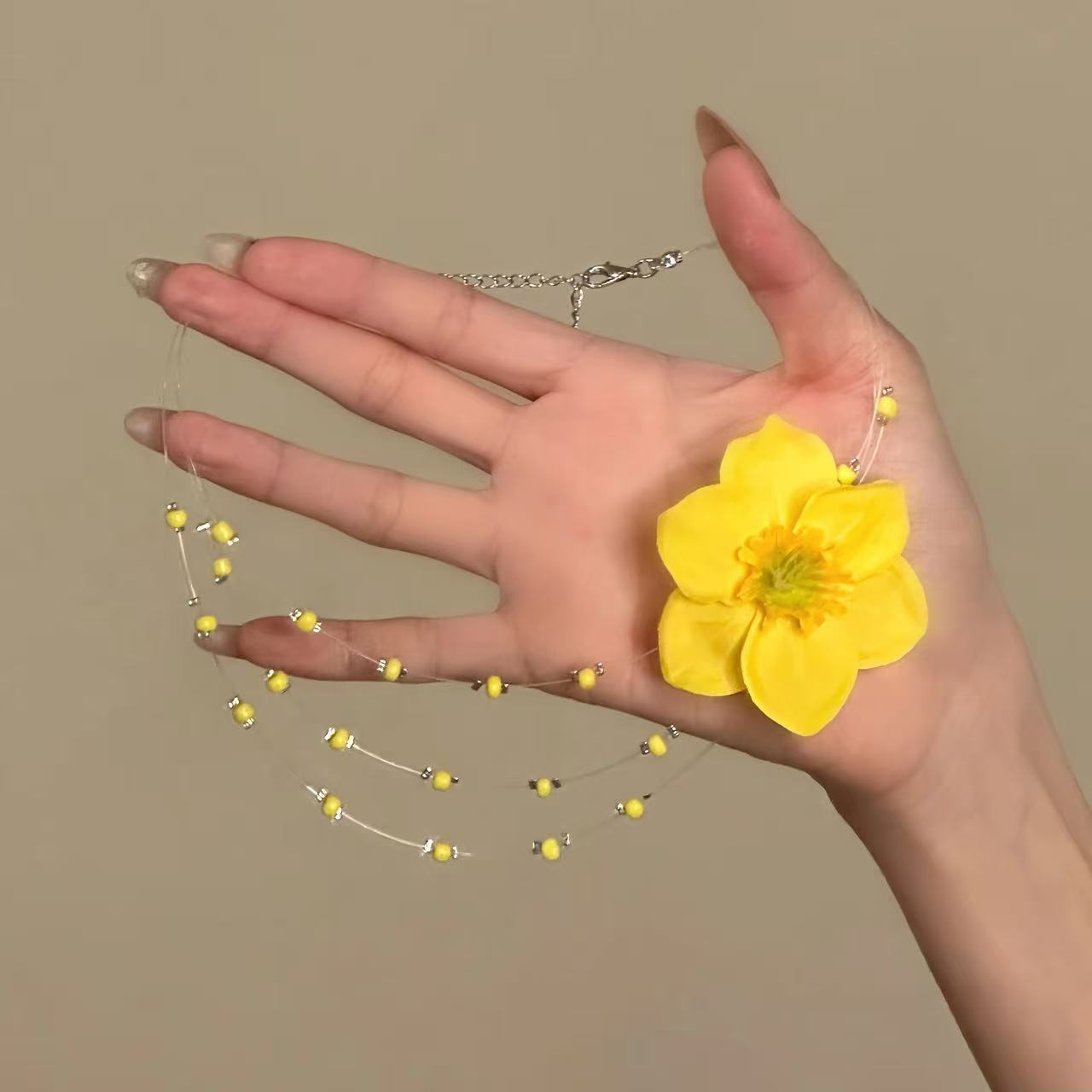 黄色花朵多层项链