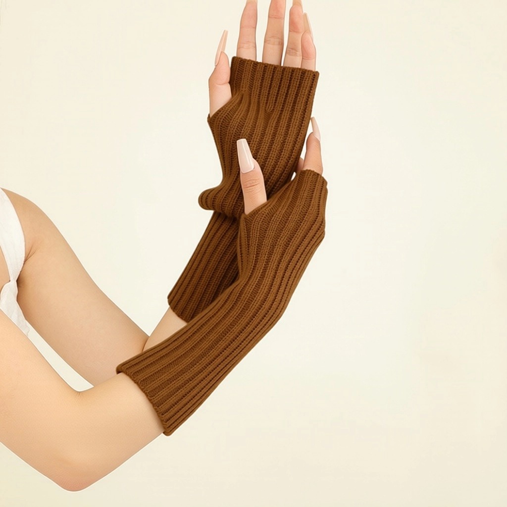 Gloves Women's Winter Long Autumn Winter Knit Fingerless Half Finger Gloves Knit Warm Sleeves