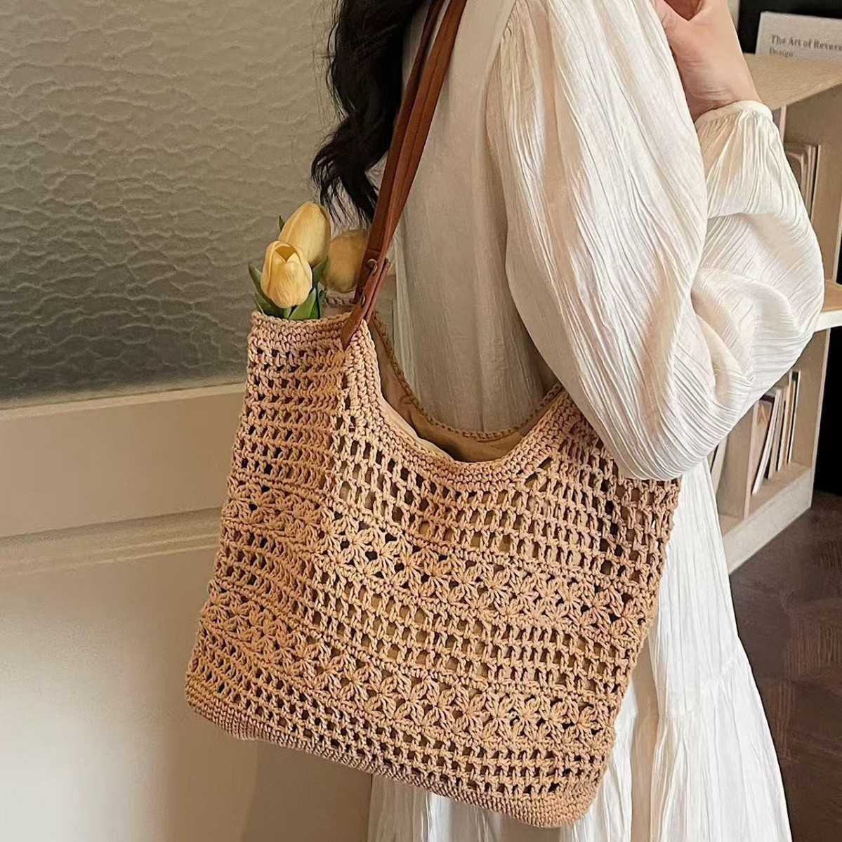 New woven bag women's large capacity single-shoulder tote bag commuting handbag straw bag