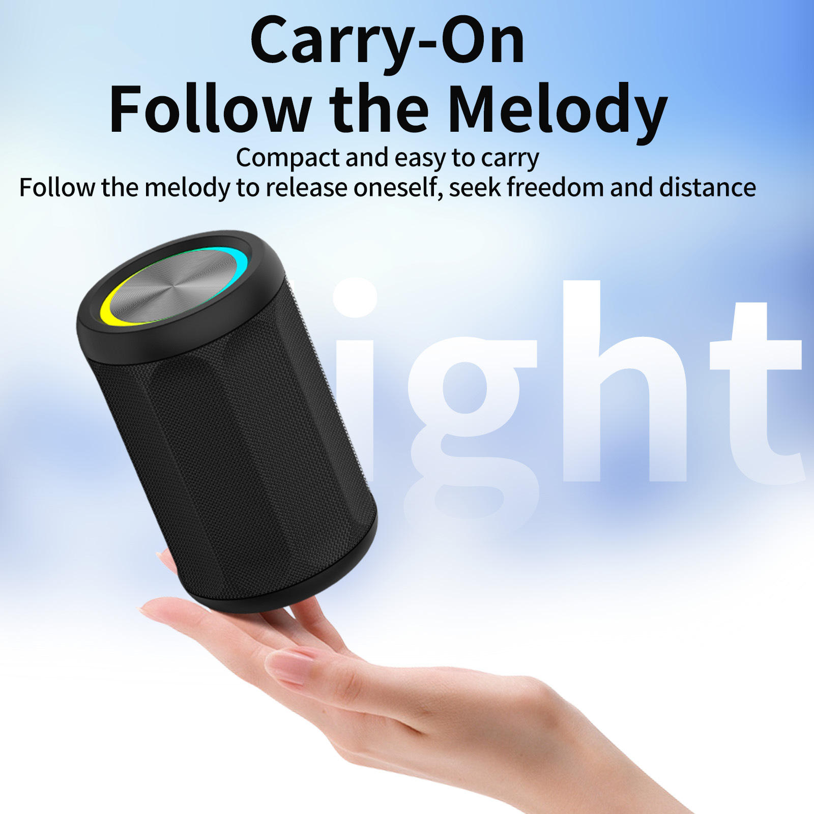 New wireless Bluetooth speaker outdoor waterproof portable super subwoofer with RGB light cylindrical fabric speaker
