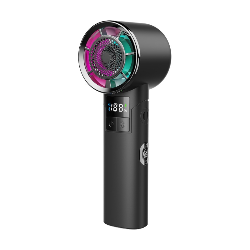Handheld Fan AI Digital Display Stepless Wind Adjustment Cool Light Effect 100-Level Wind 115° Foldable Speaker F7
