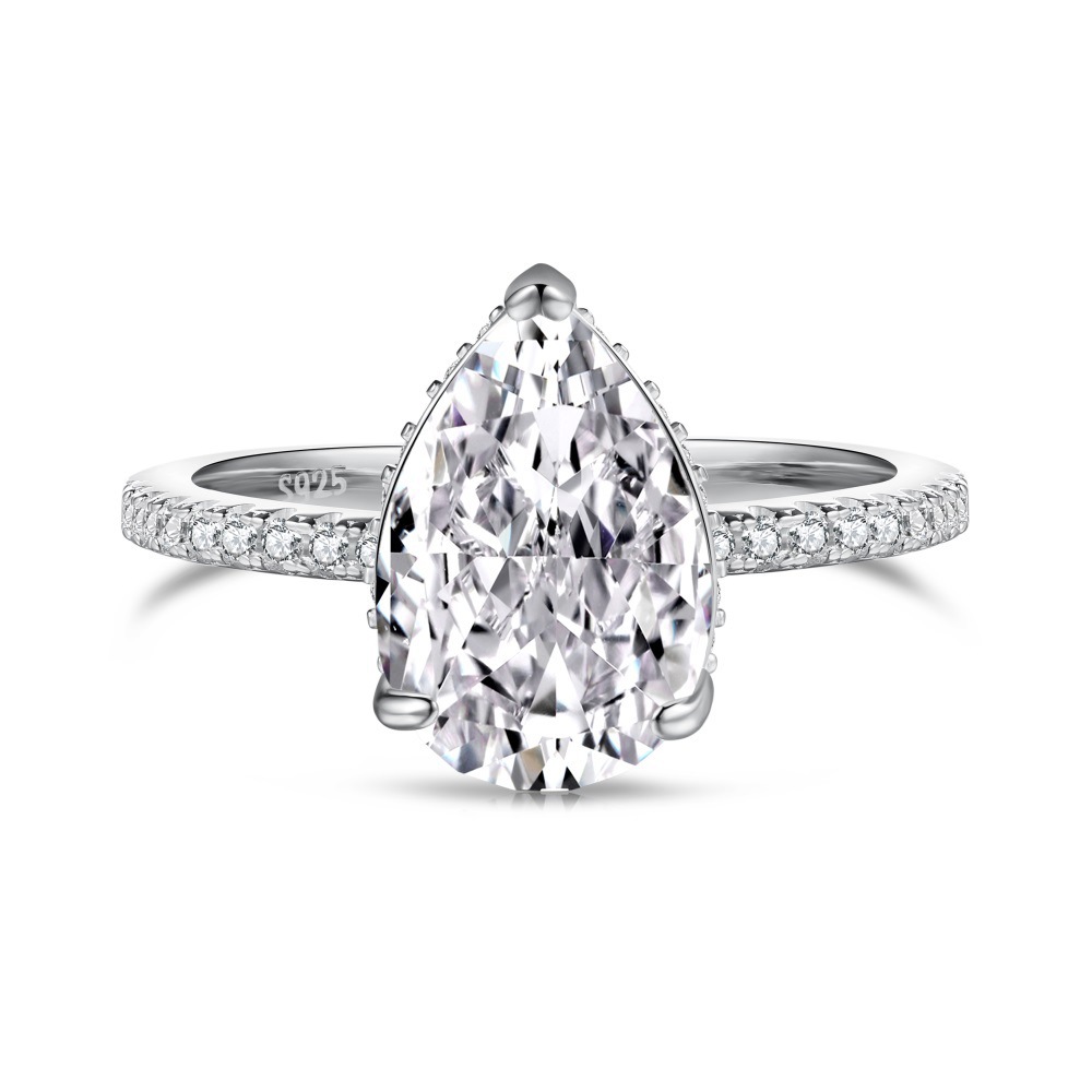 Small S925 sterling silver ring for women, radiant ice-cut 8A zircon high-carbon diamond imitation diamond ring