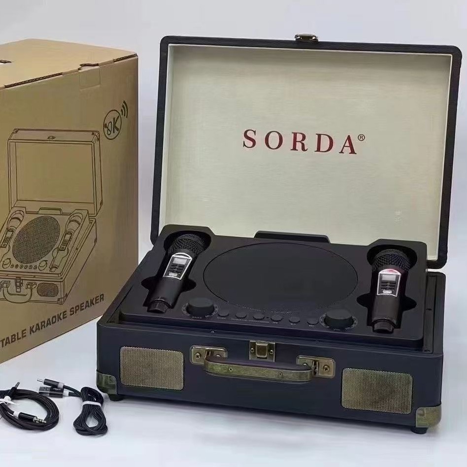 SD2109 Outdoor Portable Wooden Box Bluetooth Speaker Wireless Dual Mic Karaoke All-in-One Home Karaoke Machine