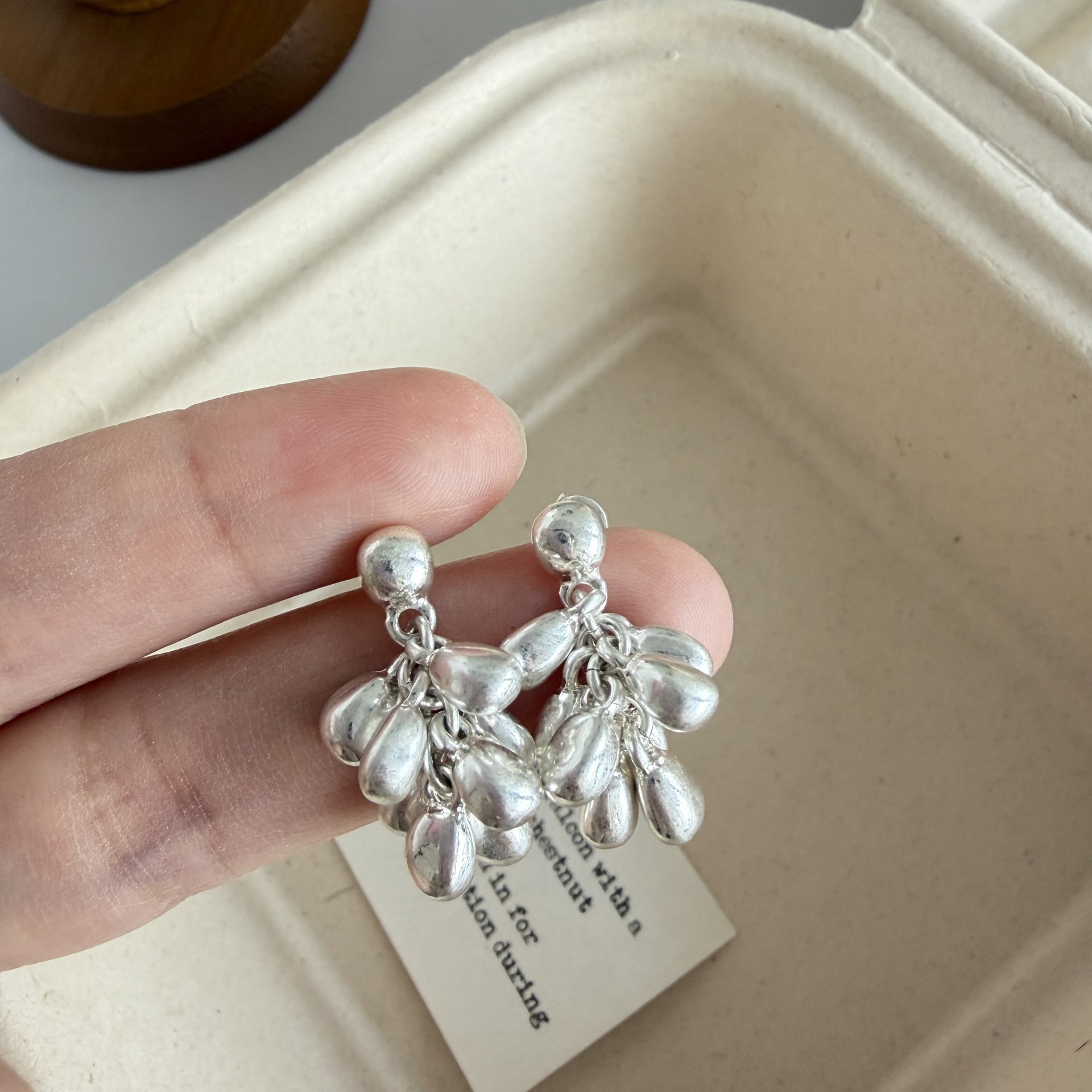 fever Silver Matte Grape Cluster Earrings for Women Cool Minimalist Tassel Stud Earrings Unique Niche Earrings