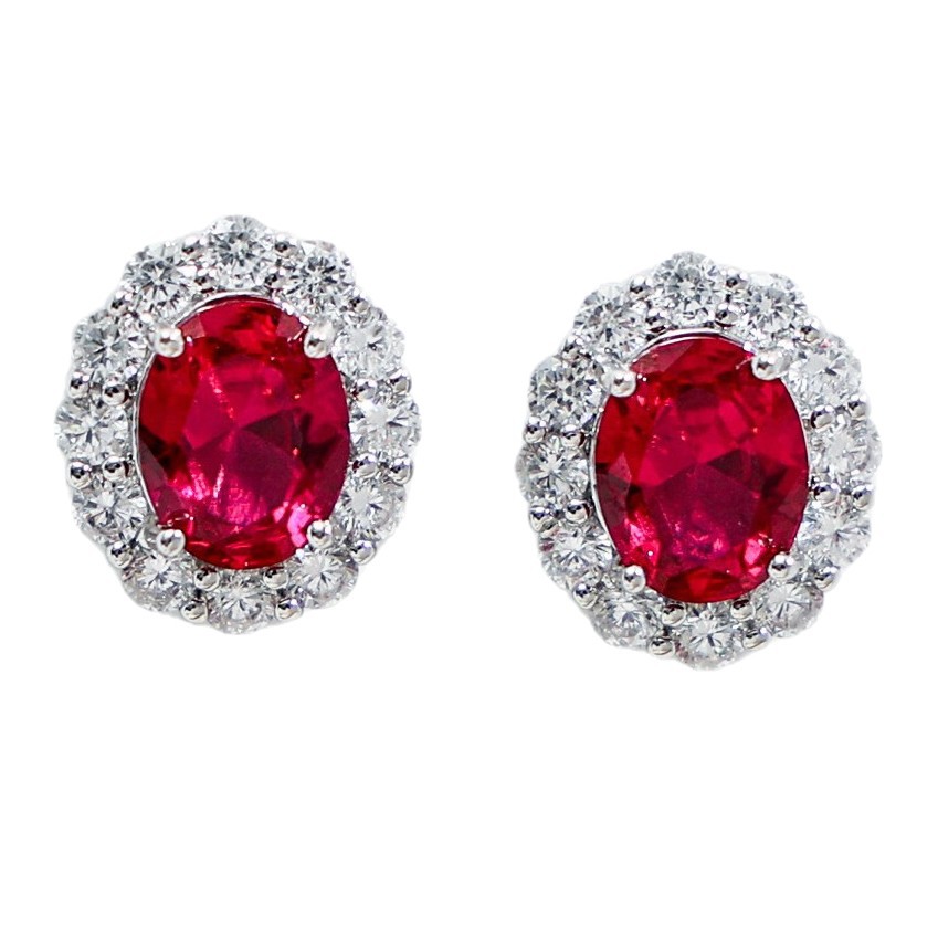 S925 Pure Silver Needle Red Corundum Light Blue Spinel Ear Studs Fresh Olive Zirconia Closed Back Ear Jewelry Women's