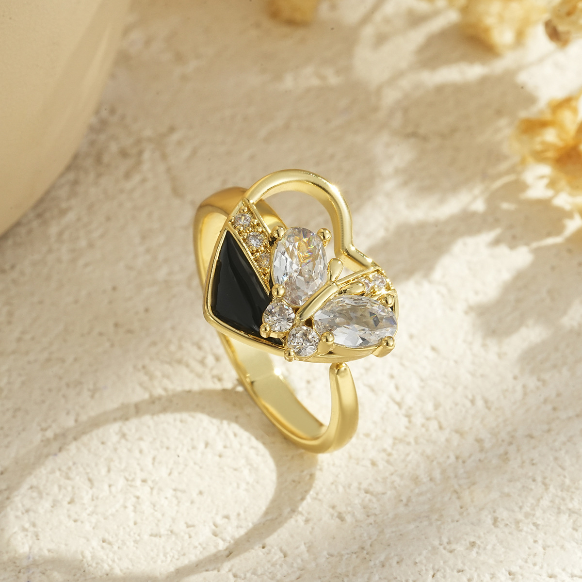Rotating Stress-Relief Open Ring Jewelry Copper Set with Zircon Starfish Turtle Ladybug Heart Jewelry