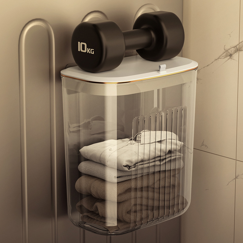 Bathroom Clothes Storage Basket Bathroom Shower Waterproof Laundry Basket Wall-Mounted with Lid Dirty Clothes Basket