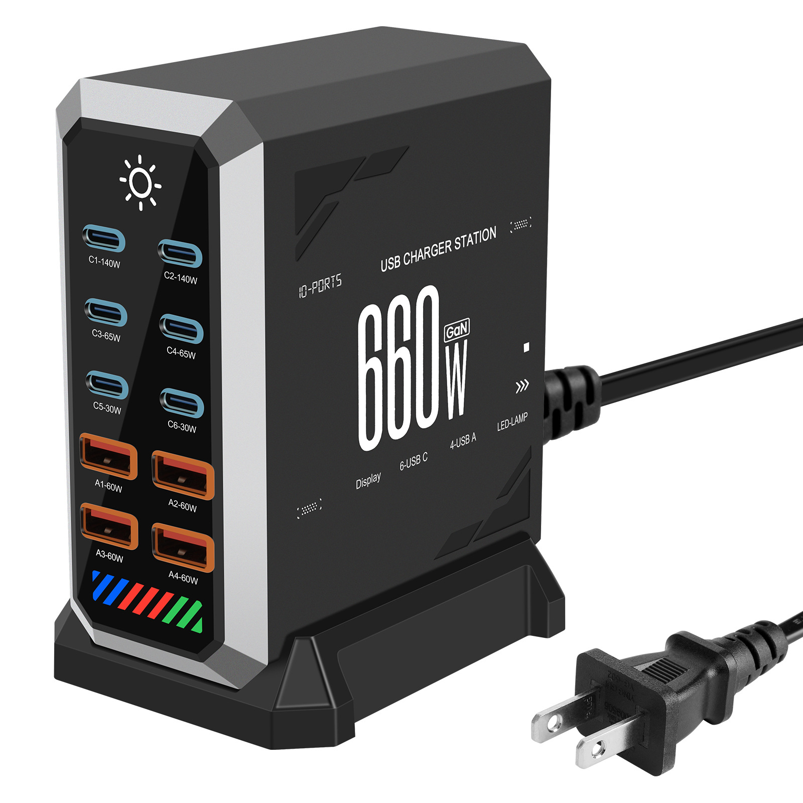 Multi-port USB charger GaN charging hub charging head multi-port fast charging 660W high power desktop charging station