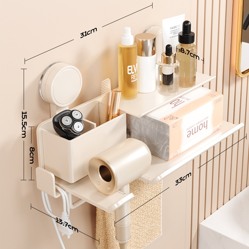 No-drilling Bathroom Hair Dryer Storage Bracket Toilet Wall-mounted Hair Dryer Cord Winder Tissue Hook Storage