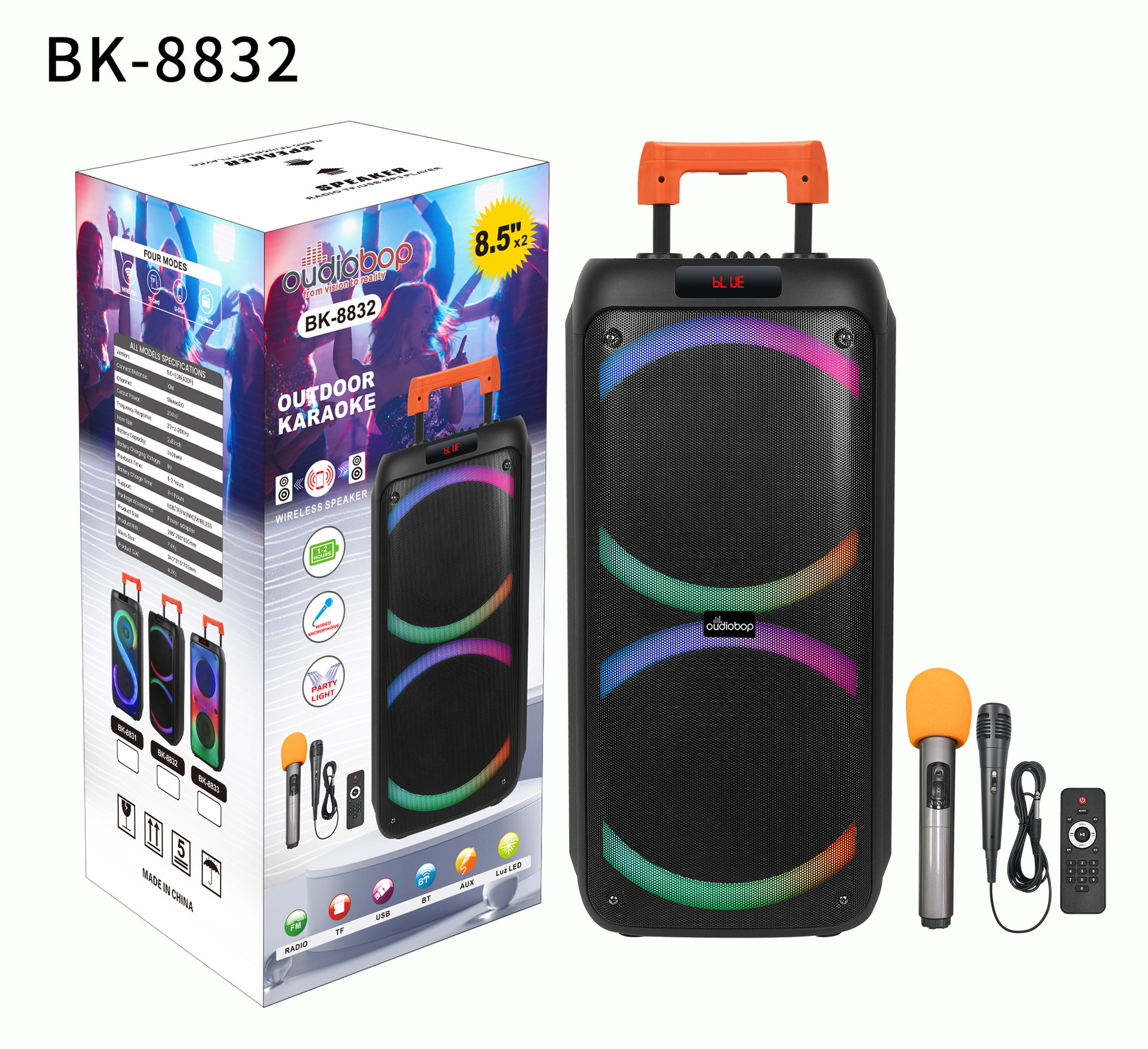 High Power 60W Square Dance Speaker Dual Horn Pull Rod Bluetooth Speaker Outdoor Loud Bass