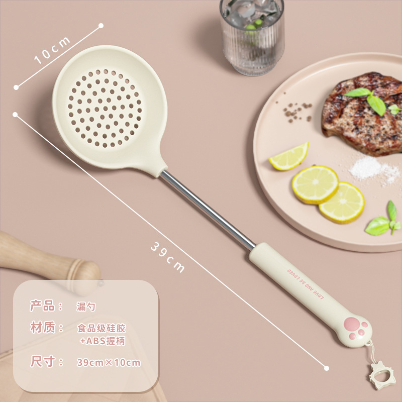 Cat paw cute style silicone kitchen utensil five-piece set, spatula, kitchen slotted spoon, rice spoon, non-stick pan silicone spoon