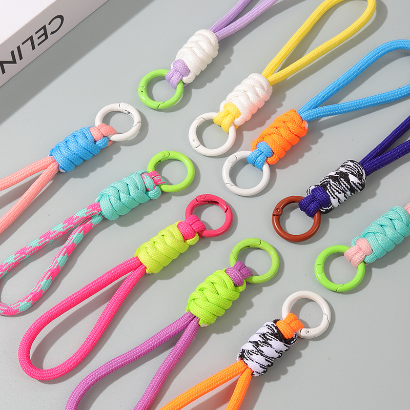 Color-block knot short woven phone lanyard keychain detachable anti-loss hanging rope 12CM