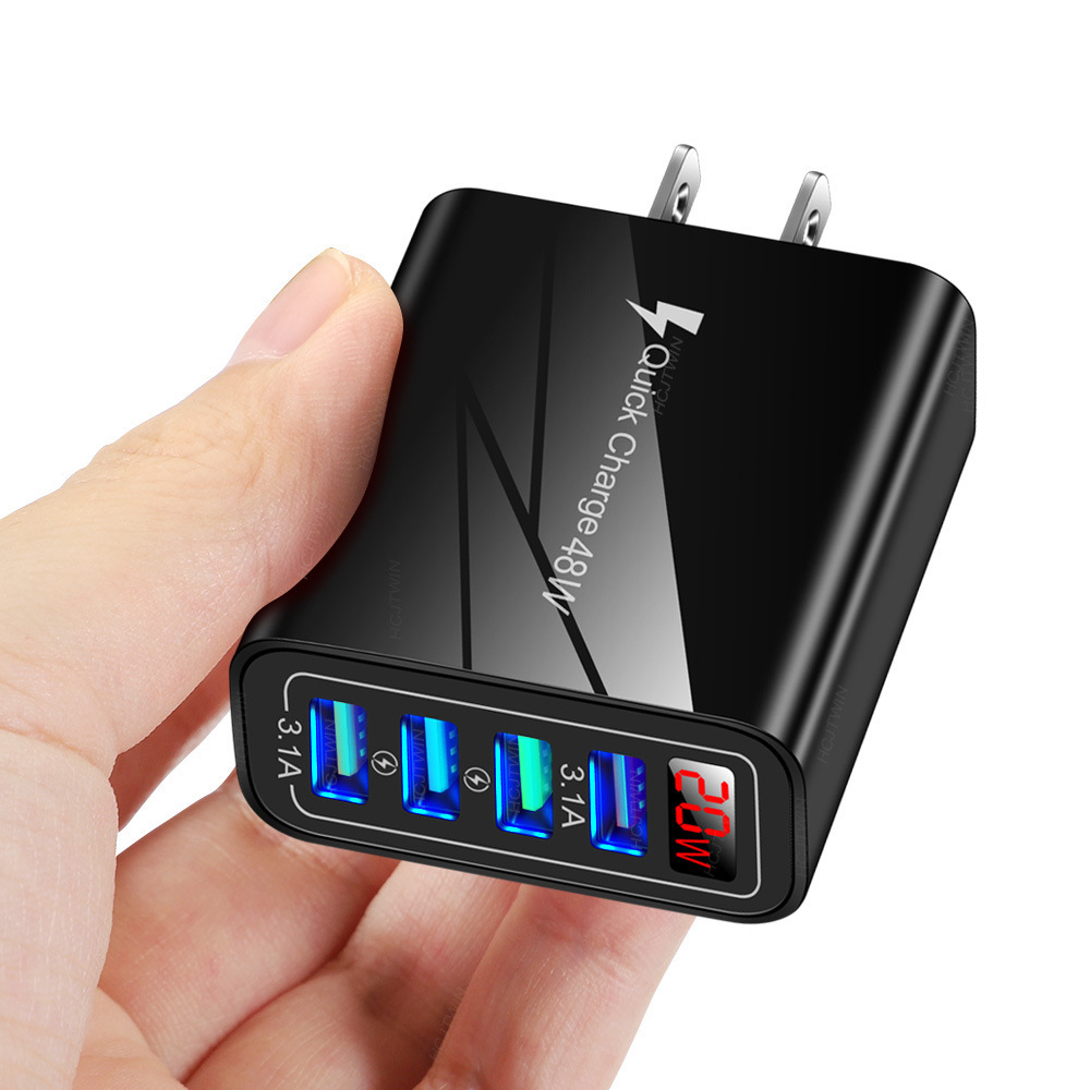 4USB Digital Display Phone Charger UK Multi-Port with Screen Charging Head