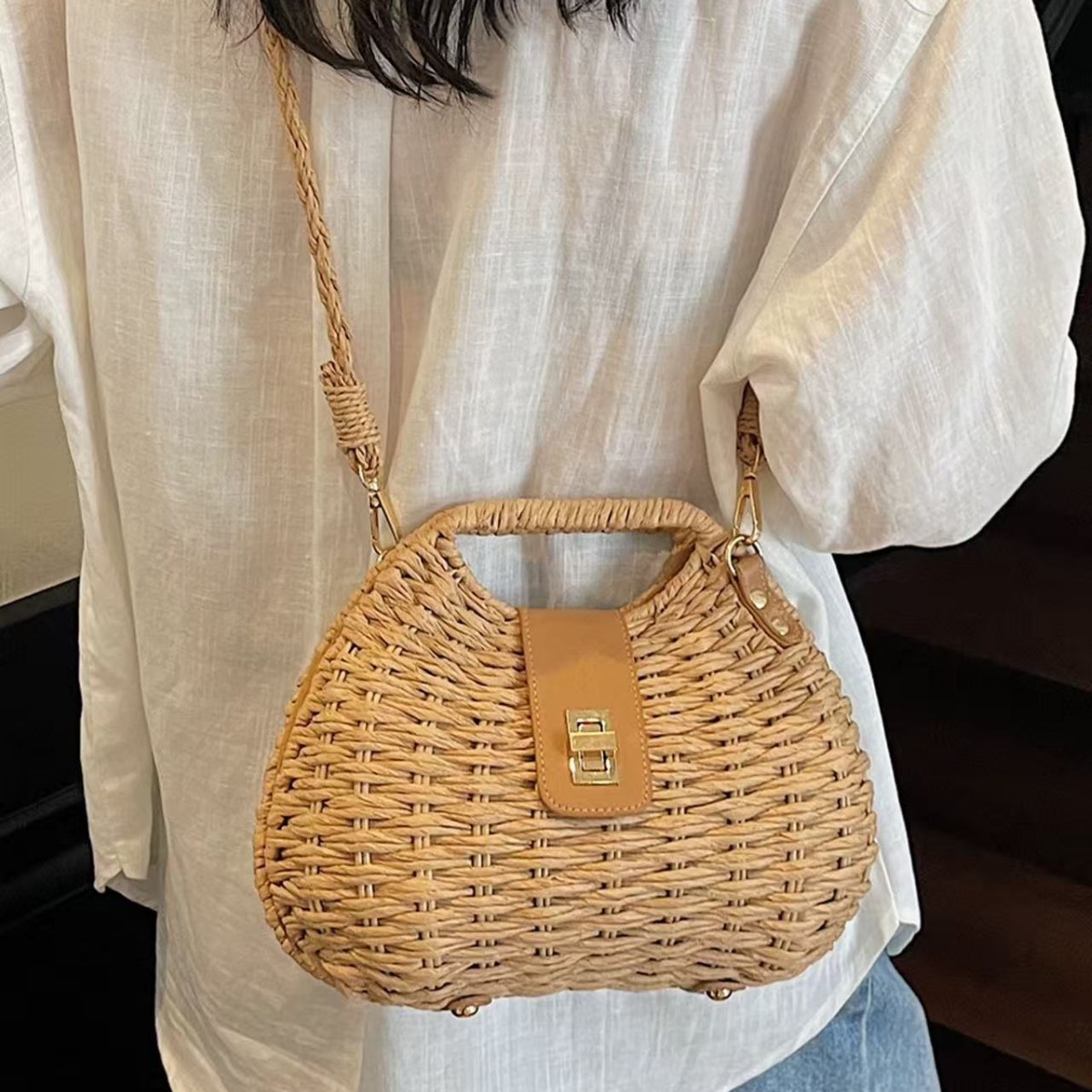 Spring and summer rattan woven bag hand-woven bag woven bag seaside beach small bag