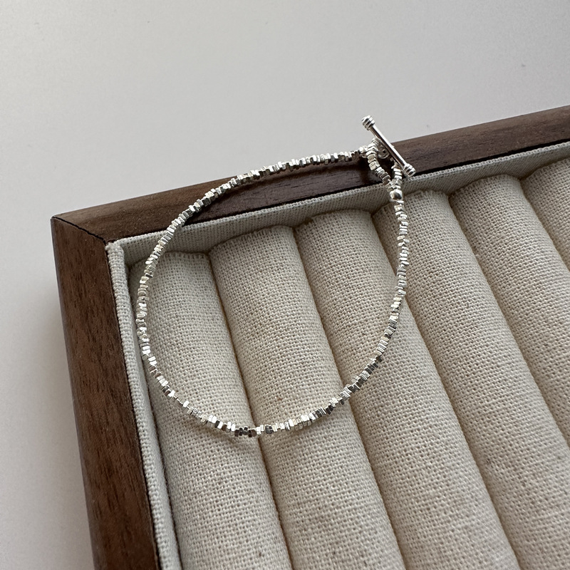 S925 sterling silver OT crushed silver bracelet INS style simple jewelry