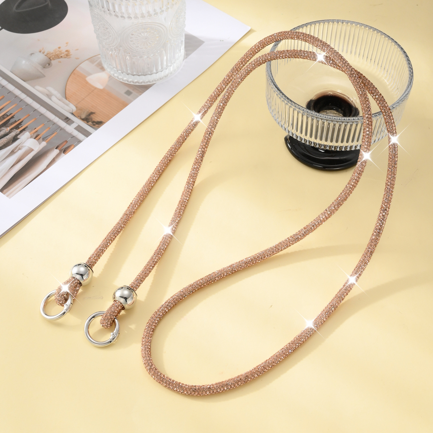 Beaded Rhinestone Crossbody Chain Luxury Diamond Long Phone Lanyard Bag Single Shoulder Chain