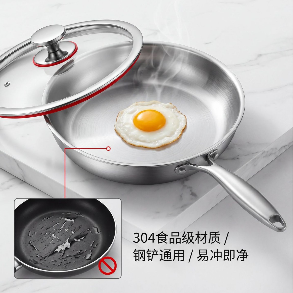 Uncoated stainless steel frying pan steak pan non-stick pan egg pan German gift pan titanium pan