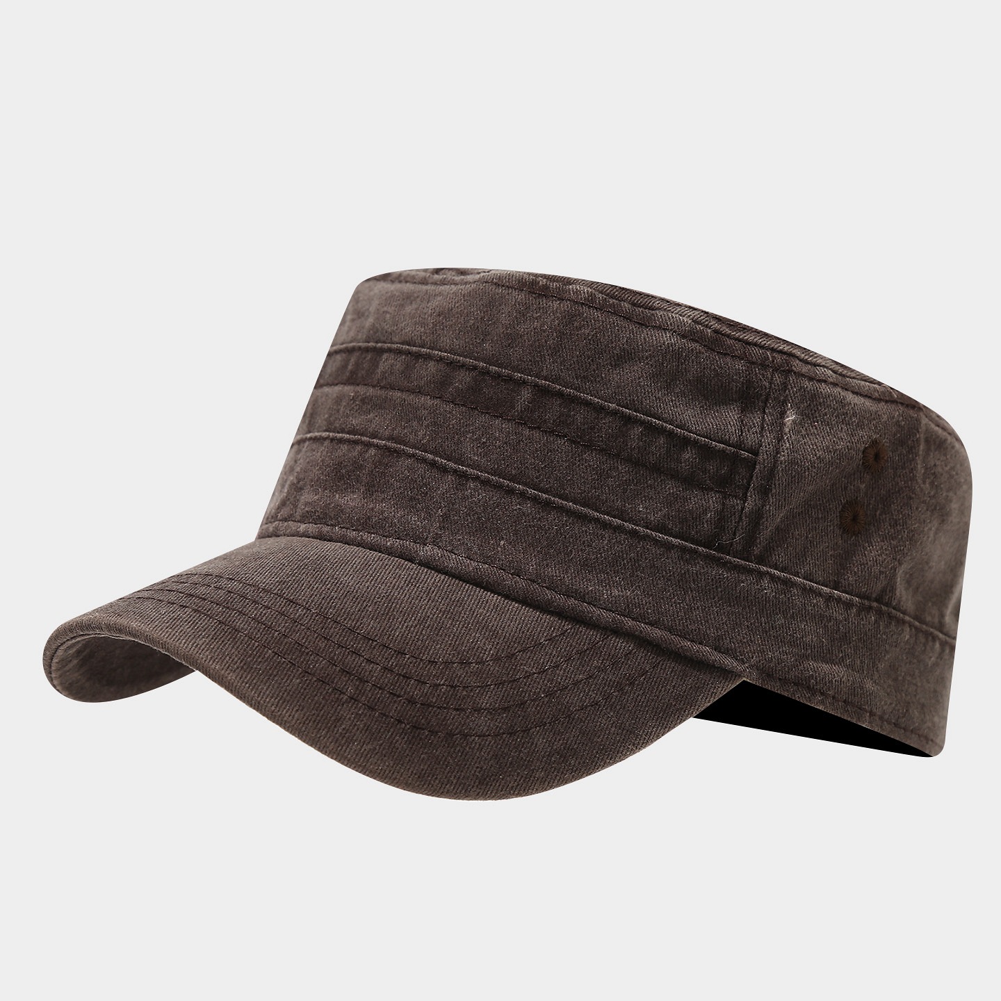 British Washed Distressed Flat Top Sailor Cap, Military Training Plain Solid Color Military Cap for Men and Women, Short Brim Sun Duckbill Cap