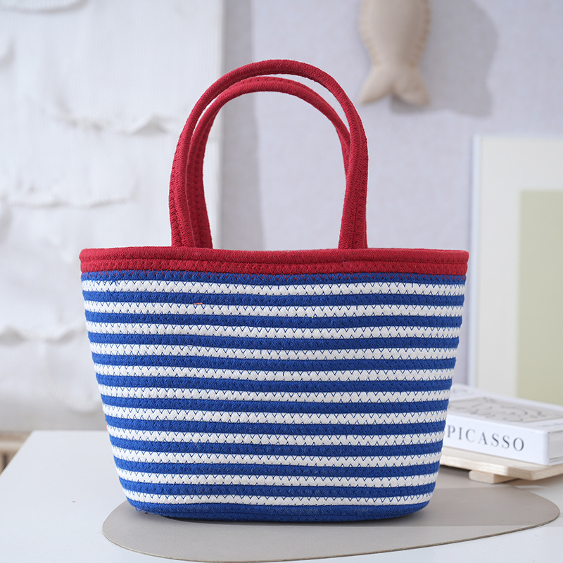 Cotton Handbag Large Capacity Women's Handmade Woven Basket Bag Spring Summer Vacation Outing Handbag Commute Bag