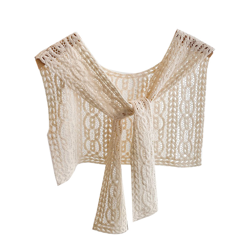 Crochet lace hollow small shawl for women, outerwear accessory shirt skirt lace fake collar, summer thin cape shoulder wrap