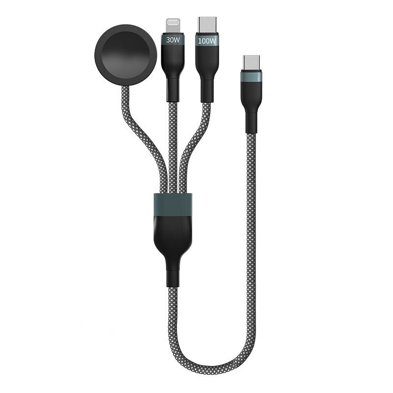 Multifunctional PD100W 2-to-3 Braided Data Cable iWatch Magnetic Wireless Charging Data Cable Fast Charging Cable