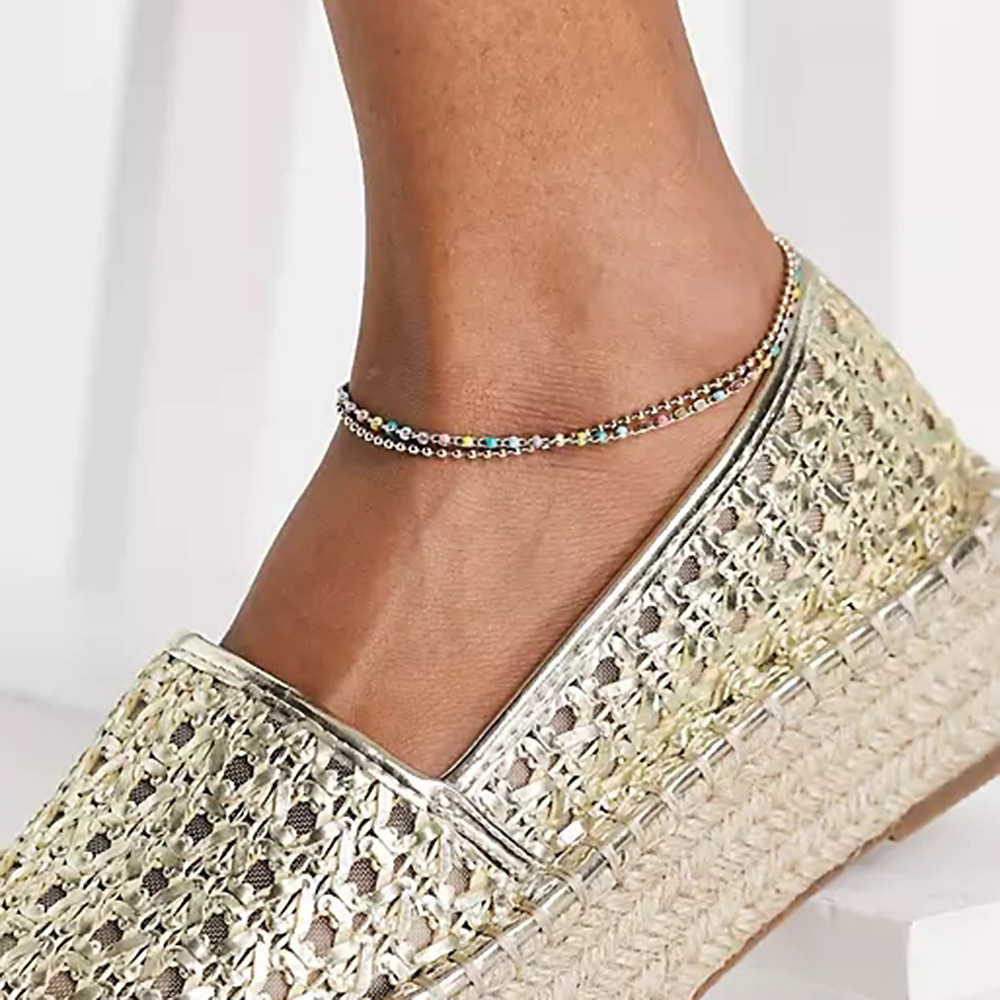 Japanese and Korean exquisite versatile stainless steel bead chain, seed bead chain, double-layer sexy anklet