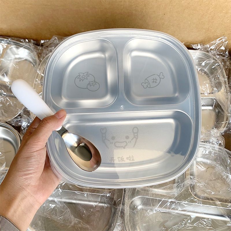 Food-grade stainless steel children's plate cartoon baby eating plate household student portable commercial bento box
