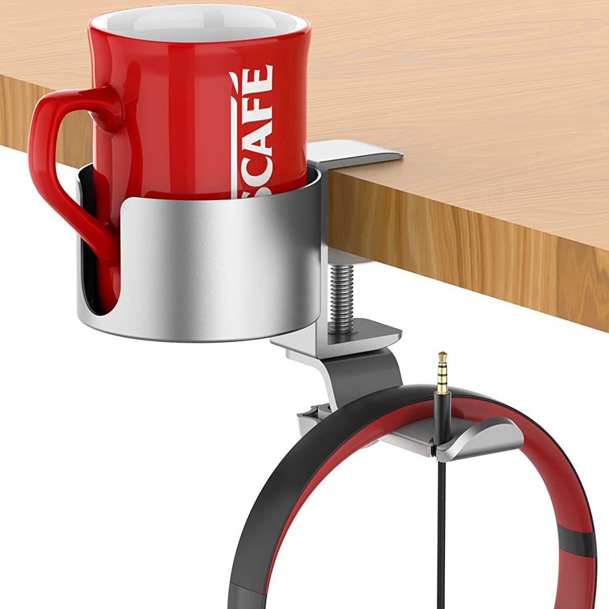 Aluminum alloy water cup holder, Japanese-style cup stand, desktop lock head 360-degree rotating headphone stand, headphone hanger