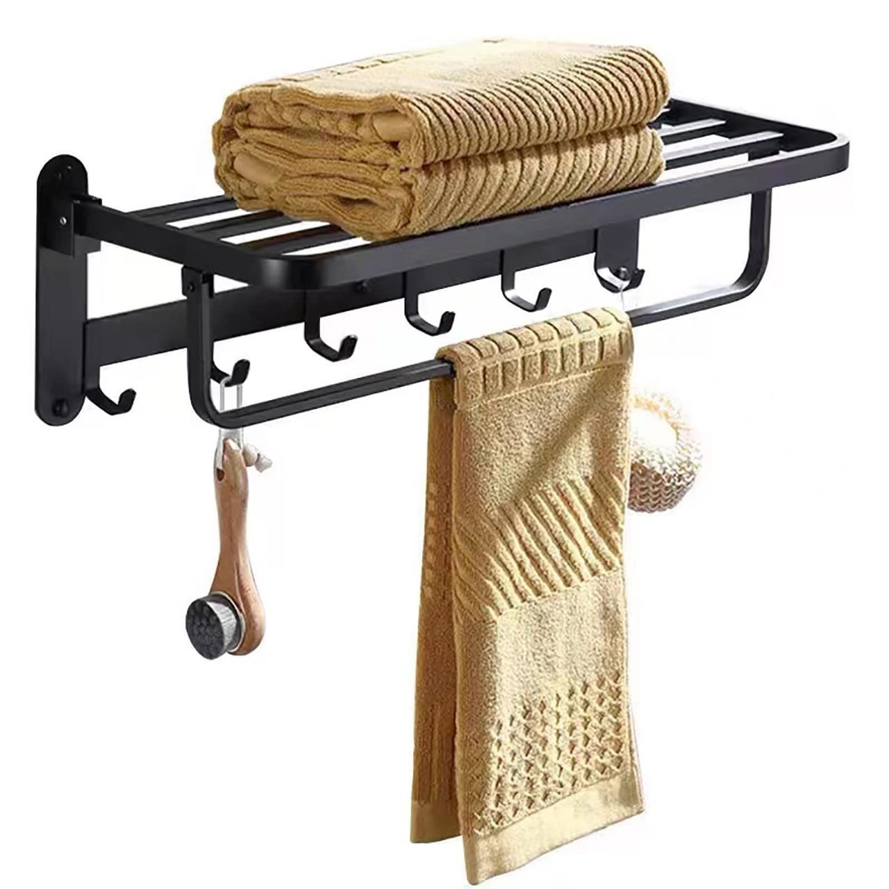 Bathroom No-Drill Towel Rack Folding Bath Towel Rack Multifunctional Bathroom Storage Shelf Toilet Storage Hanging Rod