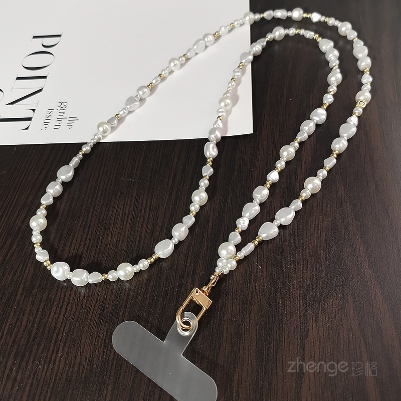 Pearl crossbody hanging chain for women outdoor hiking backpack chain phone lanyard small fragrance handmade chain