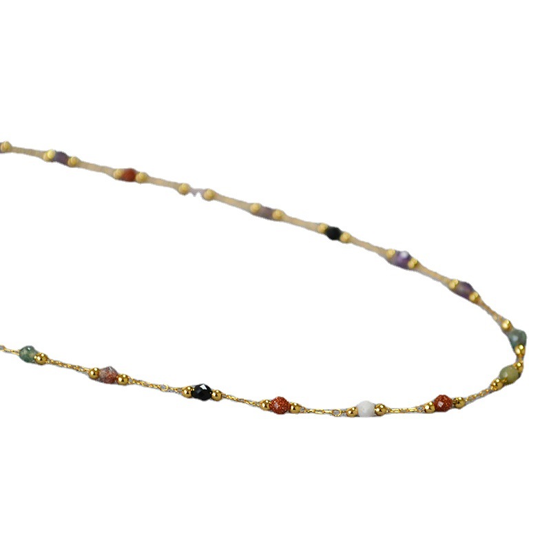 Sweet colorful natural stone delicate simple short necklace锁骨链 for women