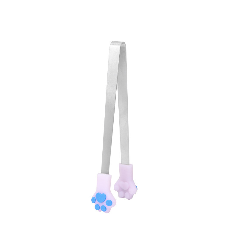 Cat Paw Silicone Food Tongs Stainless Steel Non-Slip Tongs Bread BBQ Sugar Cubes Lemon Clips Cute Kitchen Tool