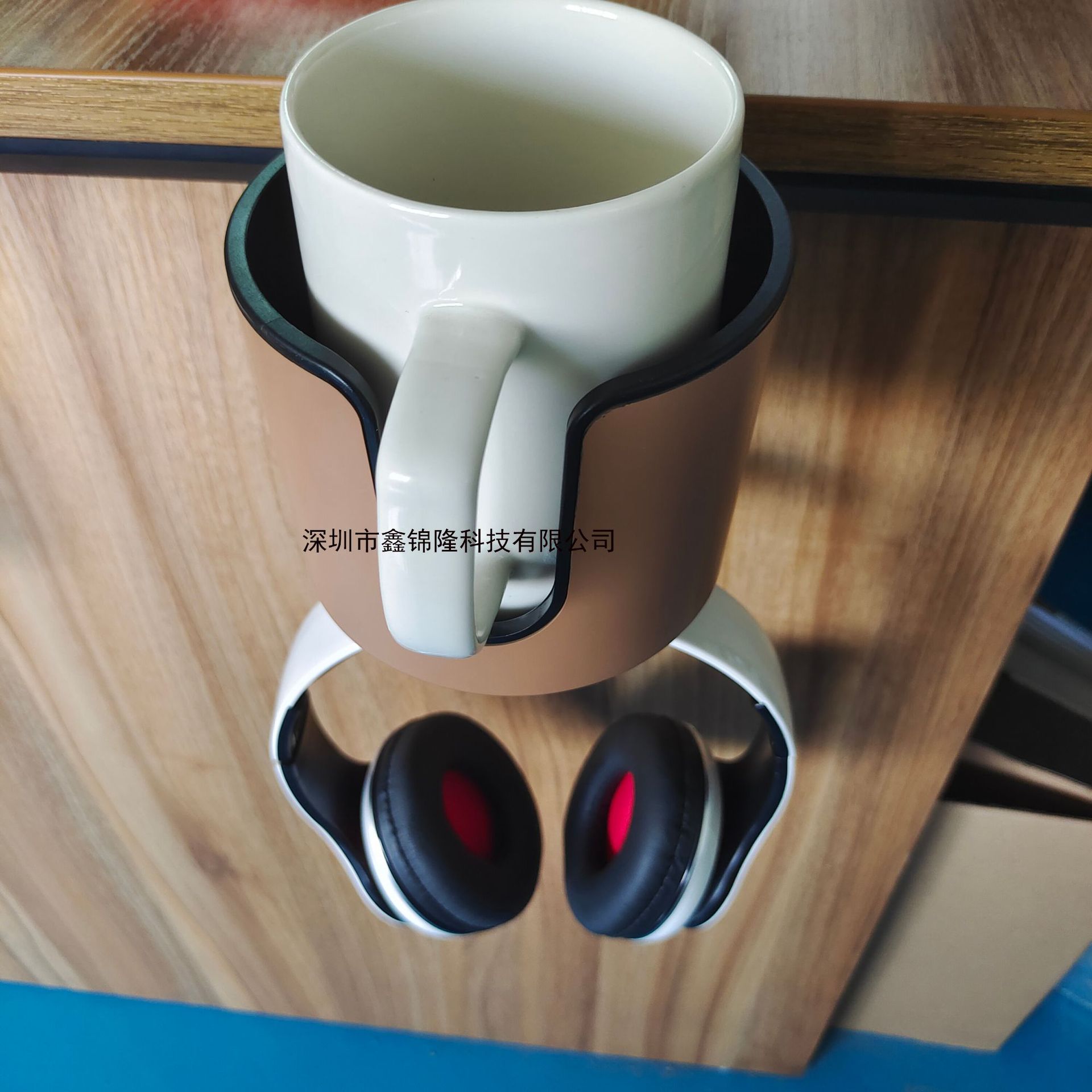 Aluminum alloy headphone stand, 360-degree rotating multifunctional no-drill desk edge cup holder and headphone hanger 2-in-1