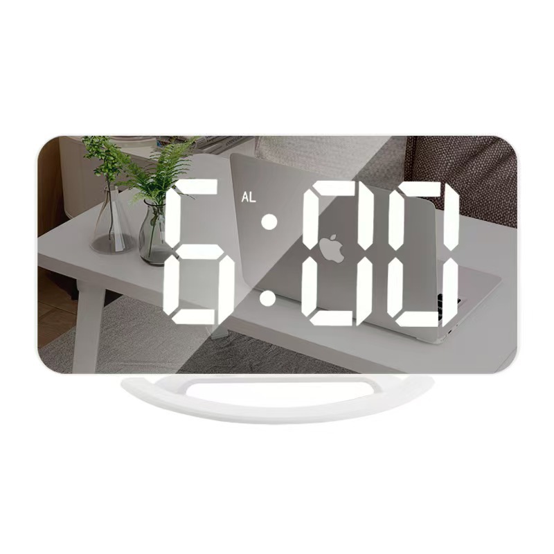 Mirror alarm clock multifunctional LED light makeup mirror alarm clock simple wall-mounted desktop wall clock alarm clock
