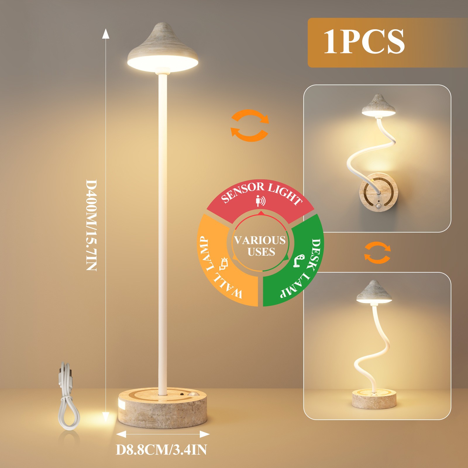 Bedroom Decorative Human Body Induction Table Lamp LED Touch Charging Hotel Desktop Atmosphere Walnut Table Lamp