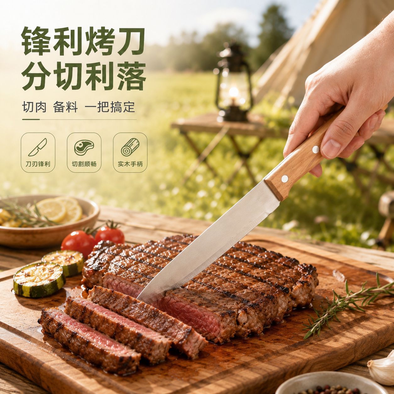 Outdoor Camping BBQ Tools Set Wooden Handle Fork Spatula Tongs BBQ Accessories Bag Stainless Steel BBQ Tools