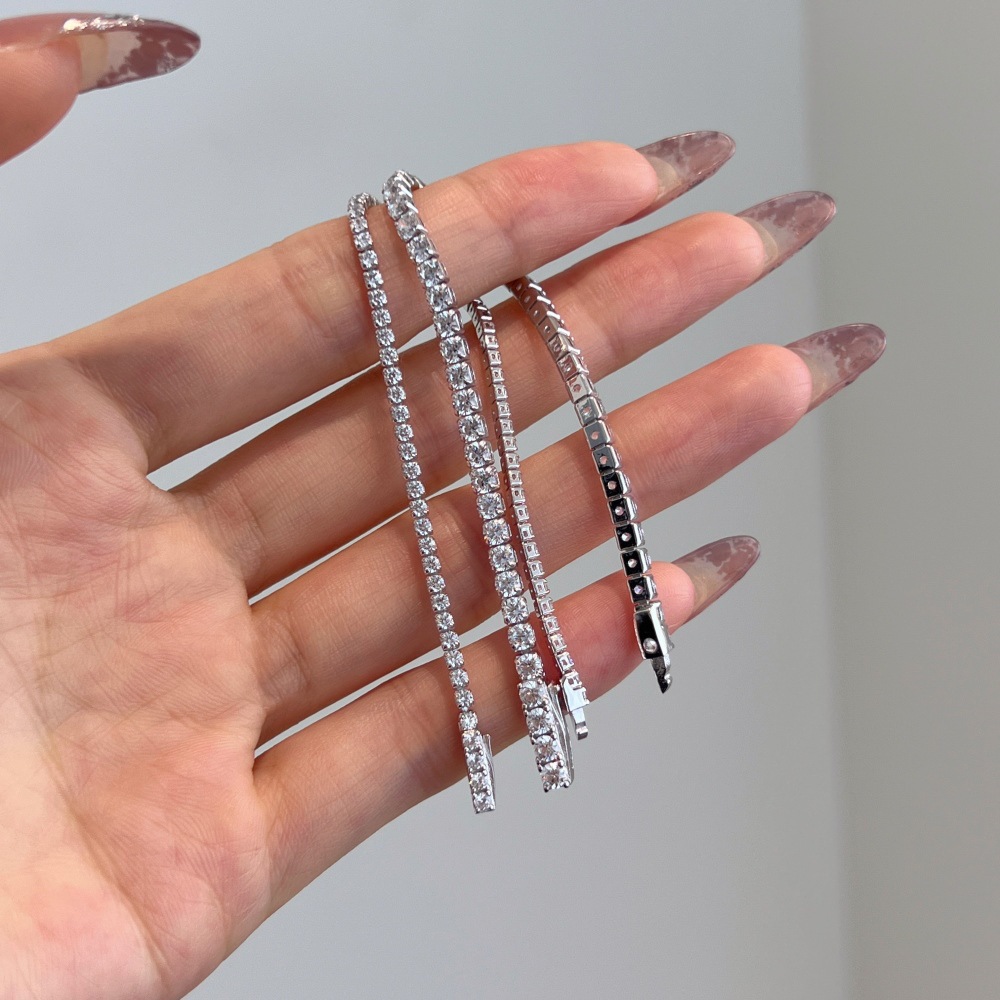 New S925 sterling silver bracelet for women, single row diamond buckle head 2MM 3MM tennis chain hand accessories