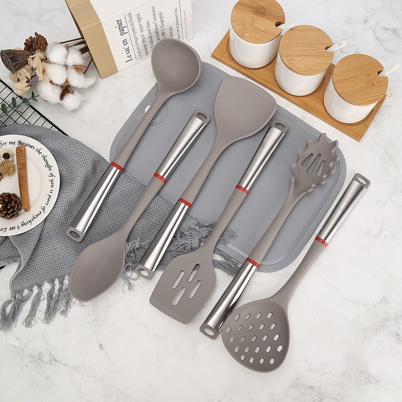 Stainless Steel Handle Food Grade Silicone Kitchen Utensils 7-Piece Set Cooking Spatula Spoon Non-Stick Pan Special Spatula Exclusive Supply