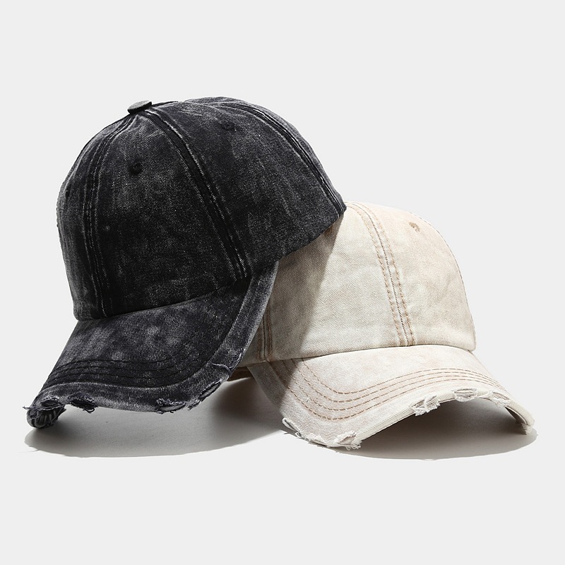 2026 New Washed Distressed Denim Blue Baseball Cap, Soft Top Curved Brim, Ripped and Frayed Duckbill Cap for Women, Street Sun Protection