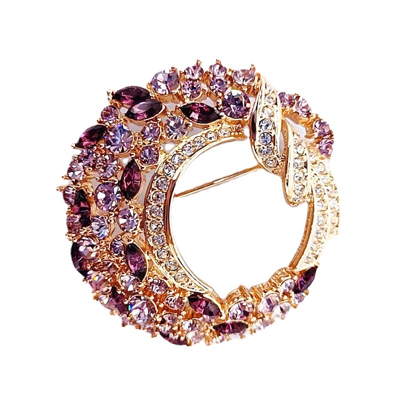 Autumn Winter New Purple Crystal Flower Women Brooch Exquisite Coat Corsage Pin Accessories