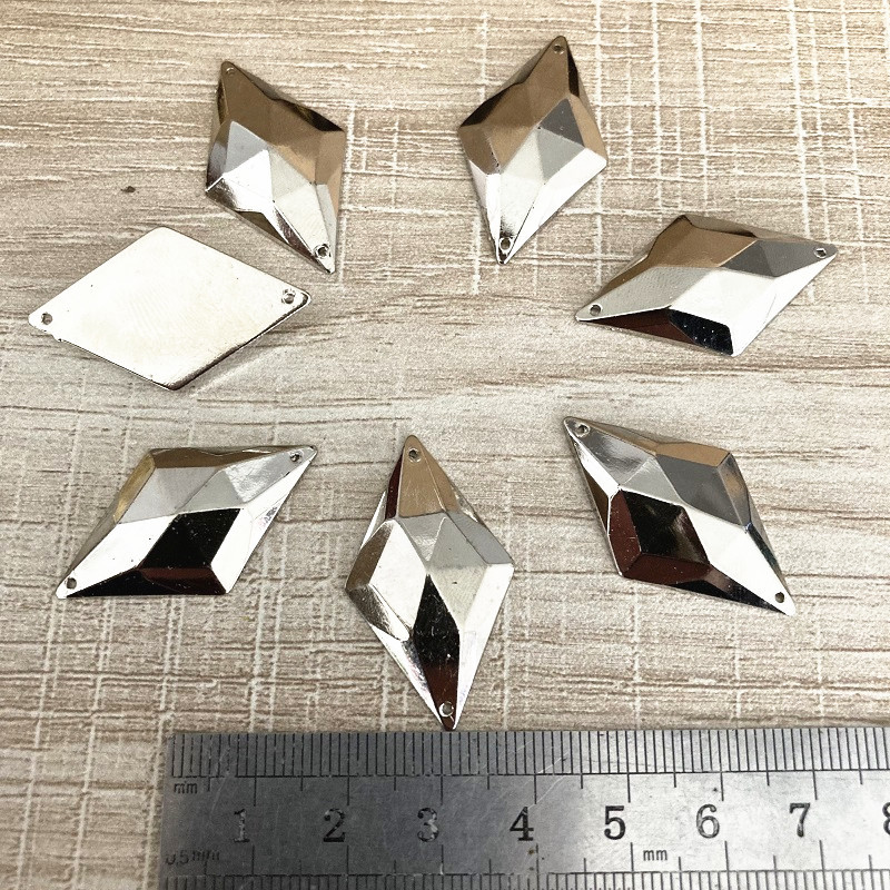 DIY Imitation Metal Hand Sewing Beads Diamond Shape Rhinestone COS Hand Beading Anime Costume Accessories 20X34MM Gold