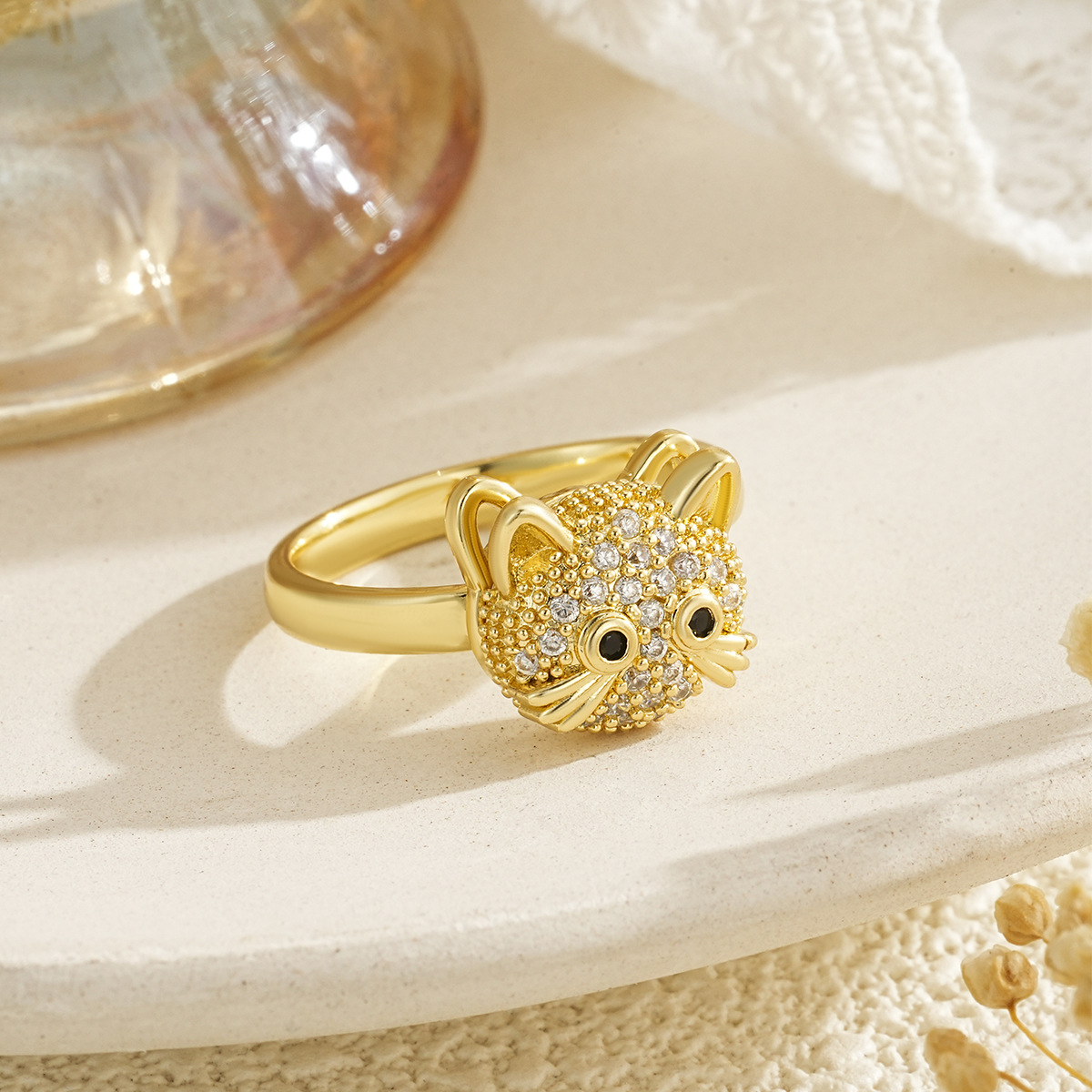Rotating Stress-Relief Open Ring Jewelry Copper Set with Zircon Starfish Turtle Ladybug Heart Jewelry