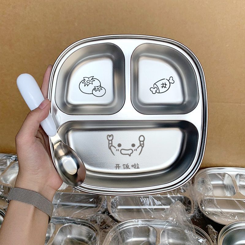 Food-grade stainless steel children's plate cartoon baby eating plate household student portable commercial bento box