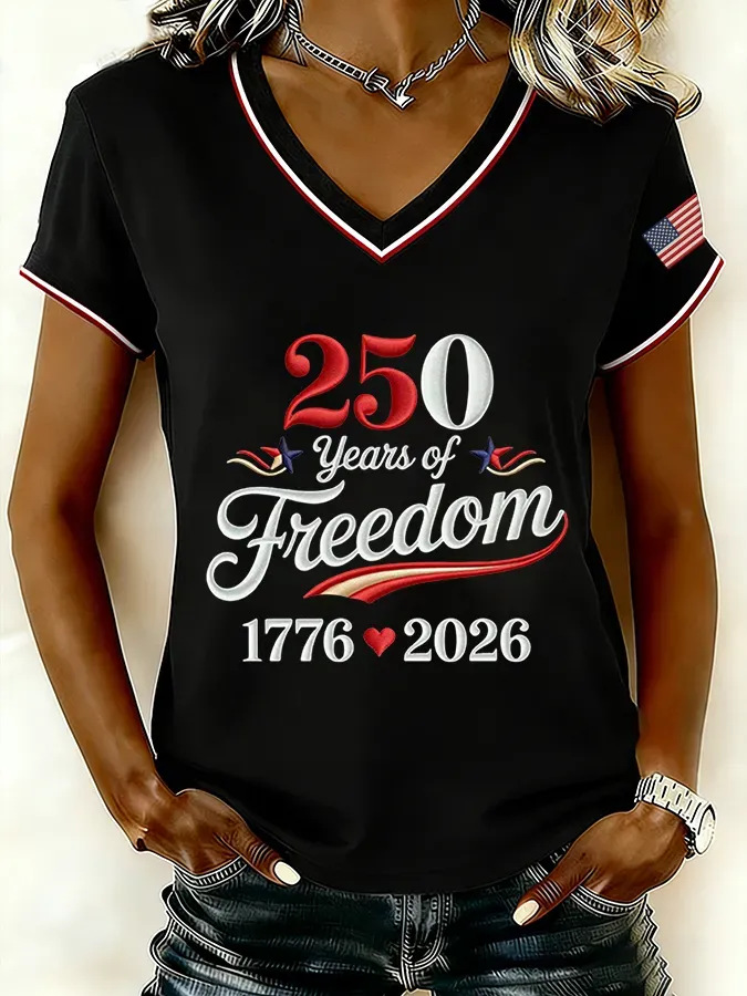 2026 independent station summer new US 250th anniversary flag print T-shirt women