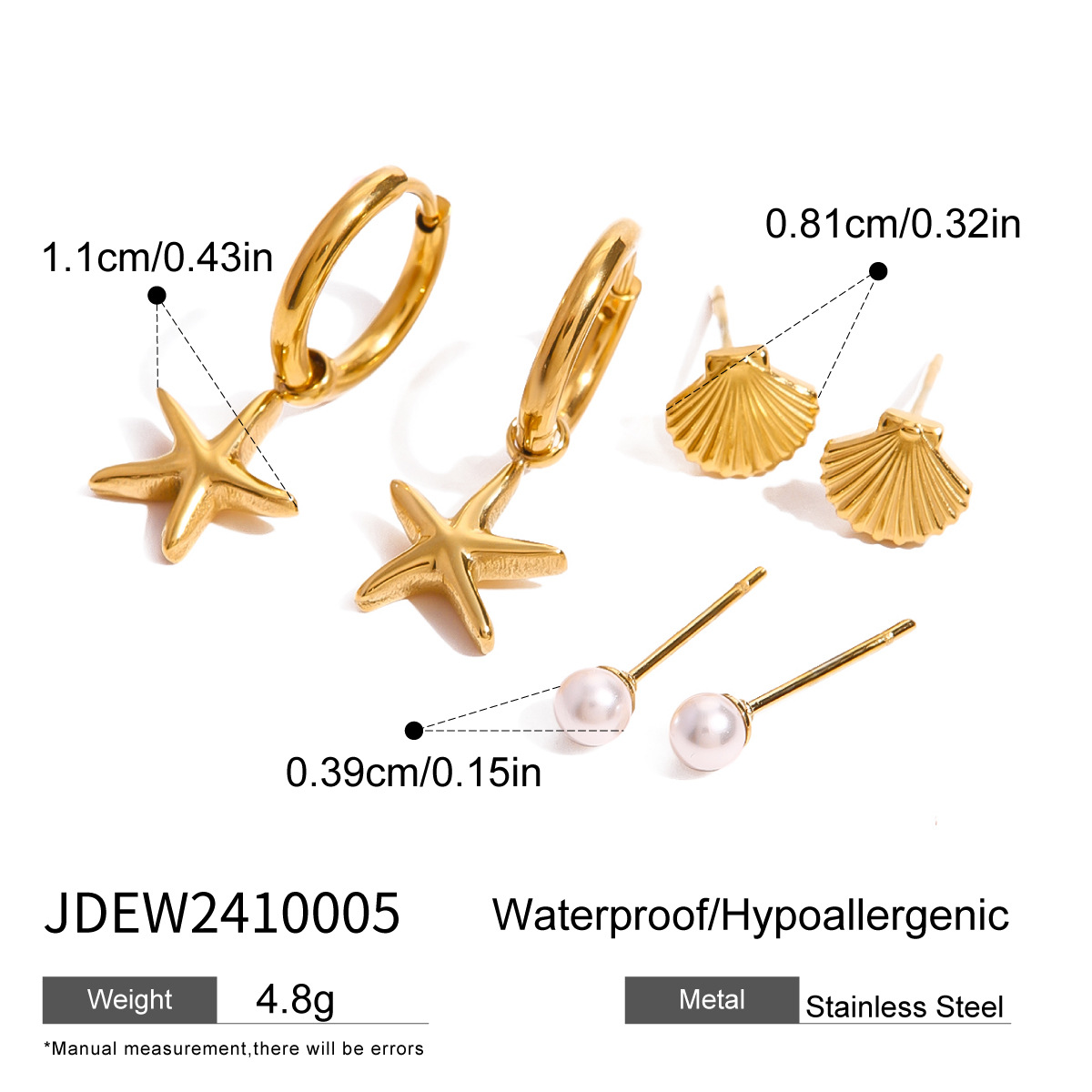 Jieding three pairs stainless steel zircon earrings niche pearl earrings titanium steel ear accessories