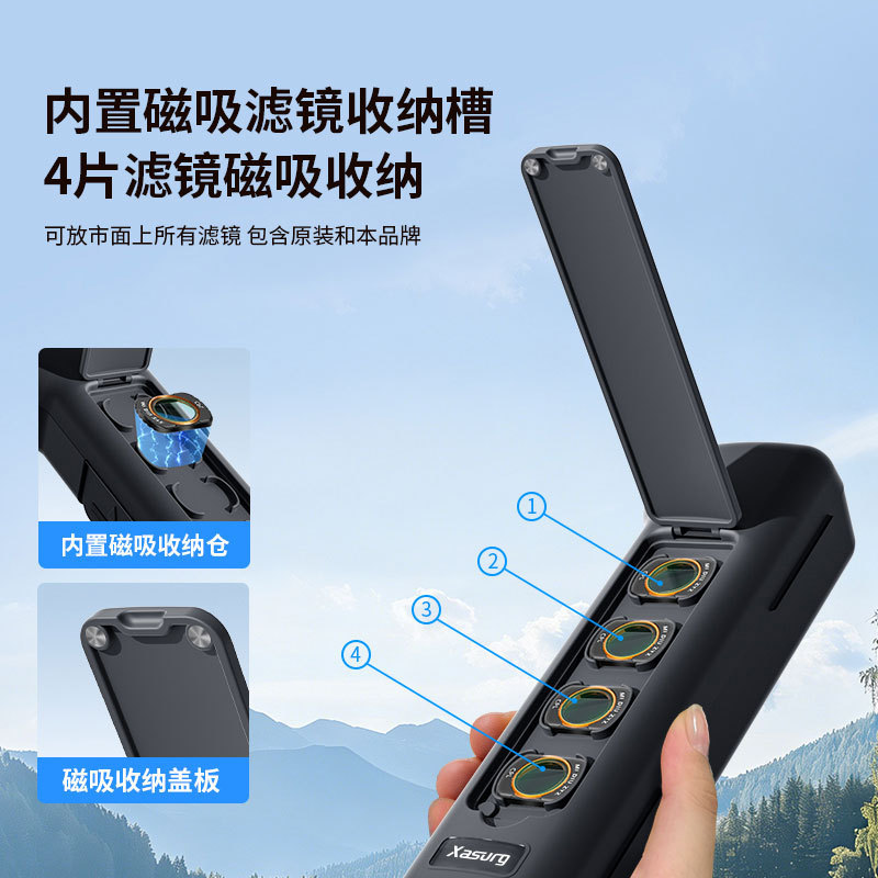 Xiasu for DJI Pocket 4 flip full-wrap protective case, anti-drop Pocket 3 filter accessory storage case