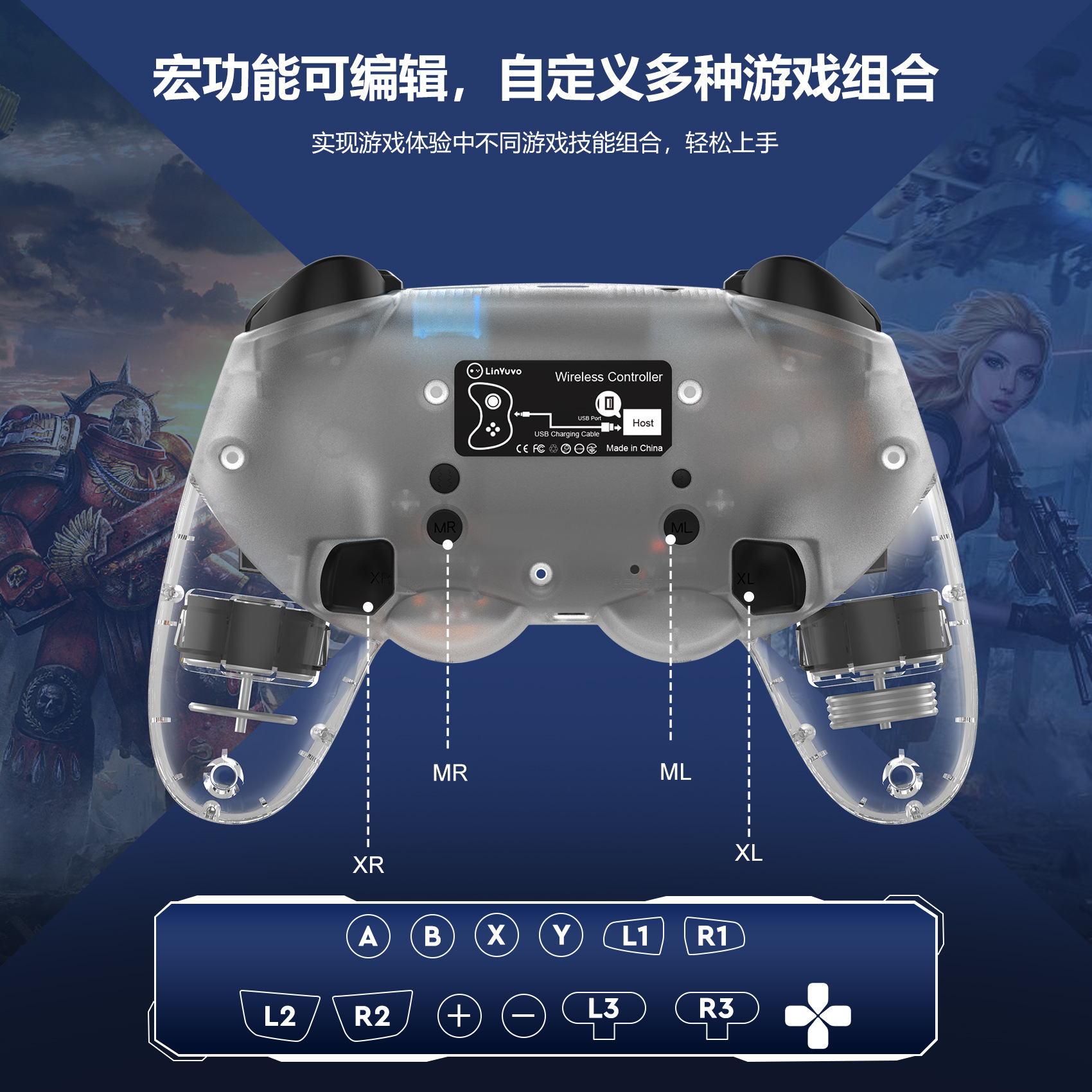 LinYuvo Lianyou switch wireless handle metal joystick with macro programming swtich2 bluetooth connection dazzling light